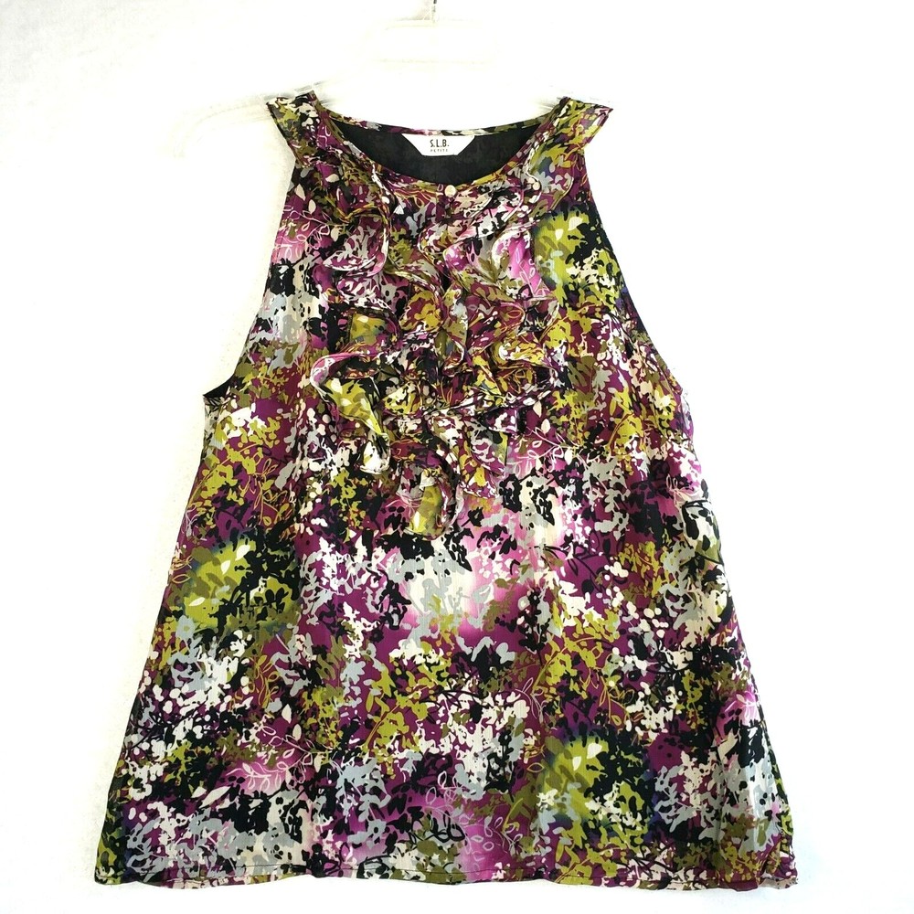 S.L.B. Petite Sleeveless Tank Tunic Womens M Medium Front Ruffles Multicolor VTG
